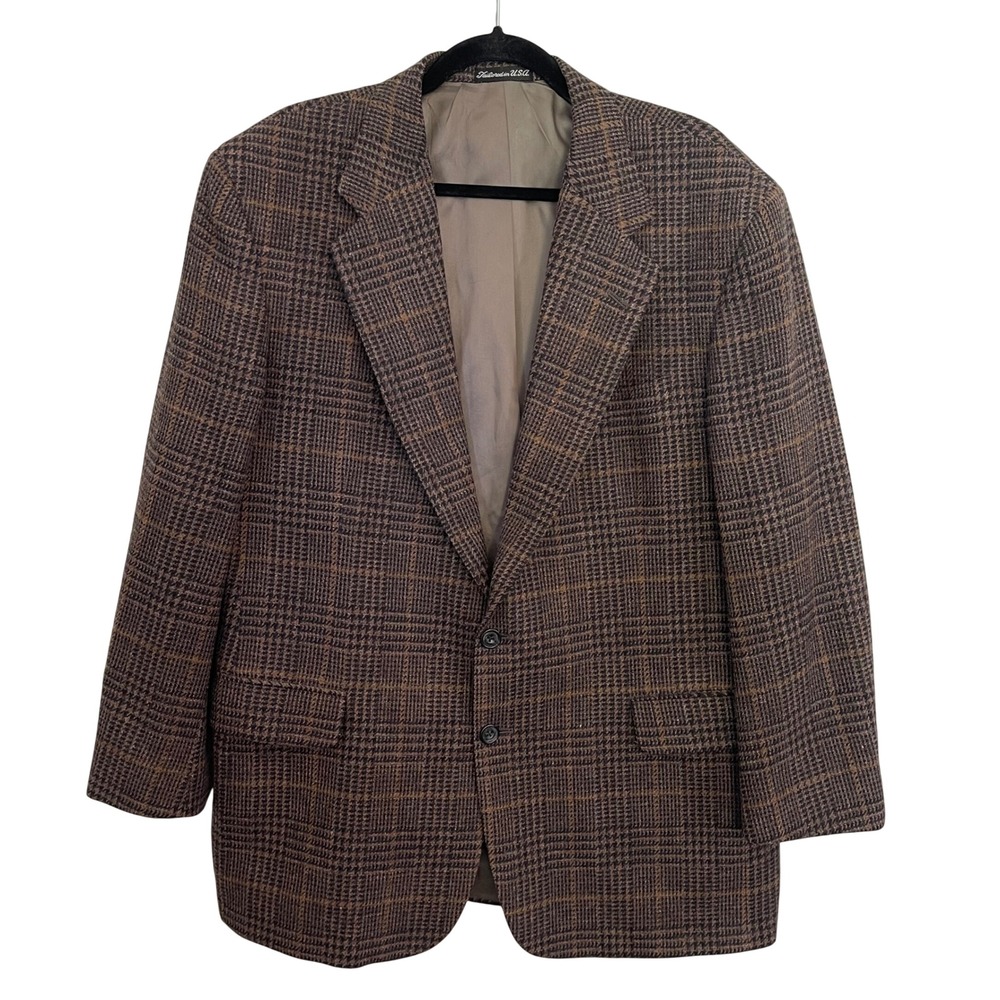 Vintage Tom James Executive Brown Glen Plaid Blazer Sport Coat Mens 44 USA